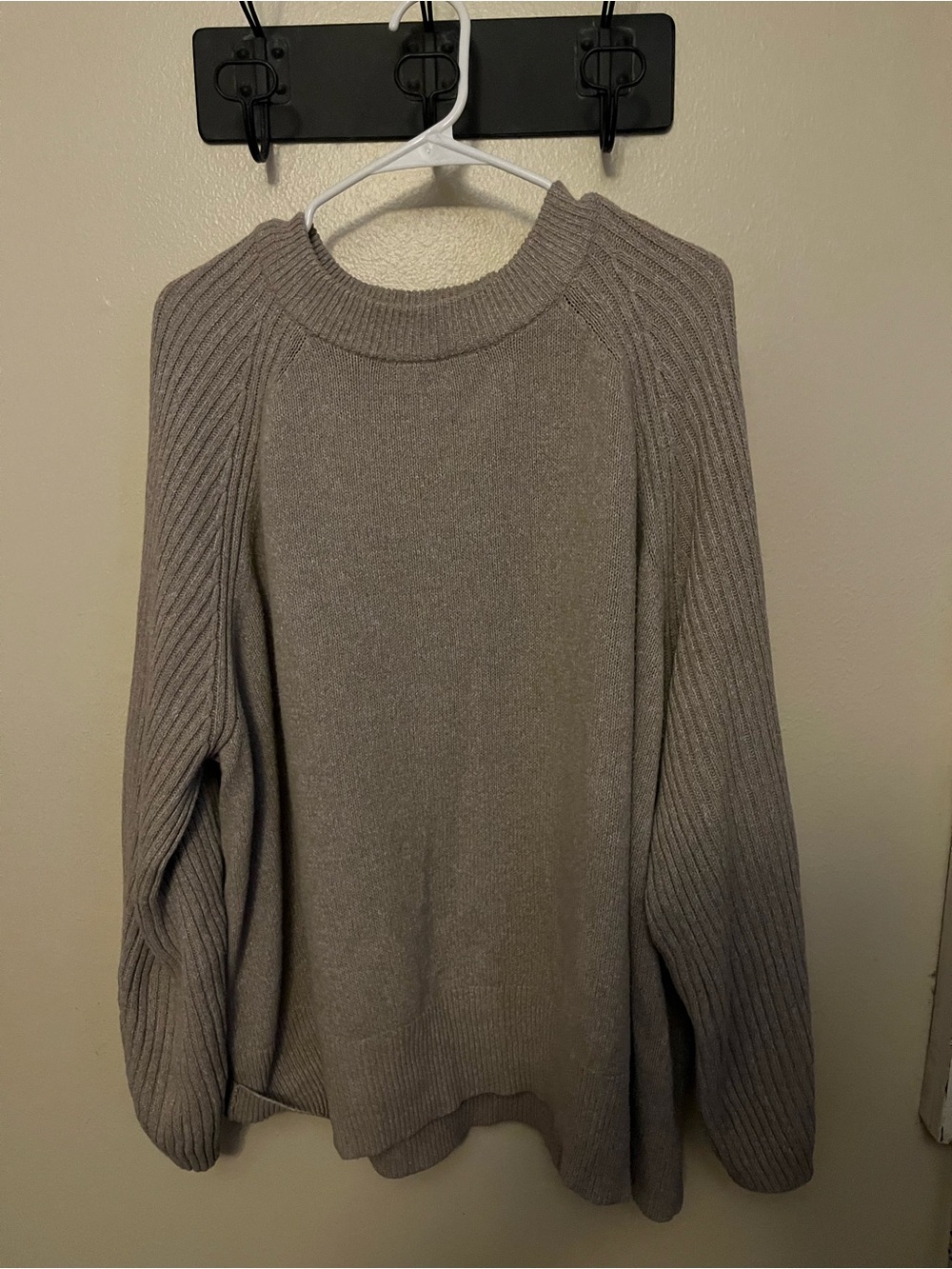 Ava & Viv Taupe Crewneck Sweater with Ribbed Sleeves